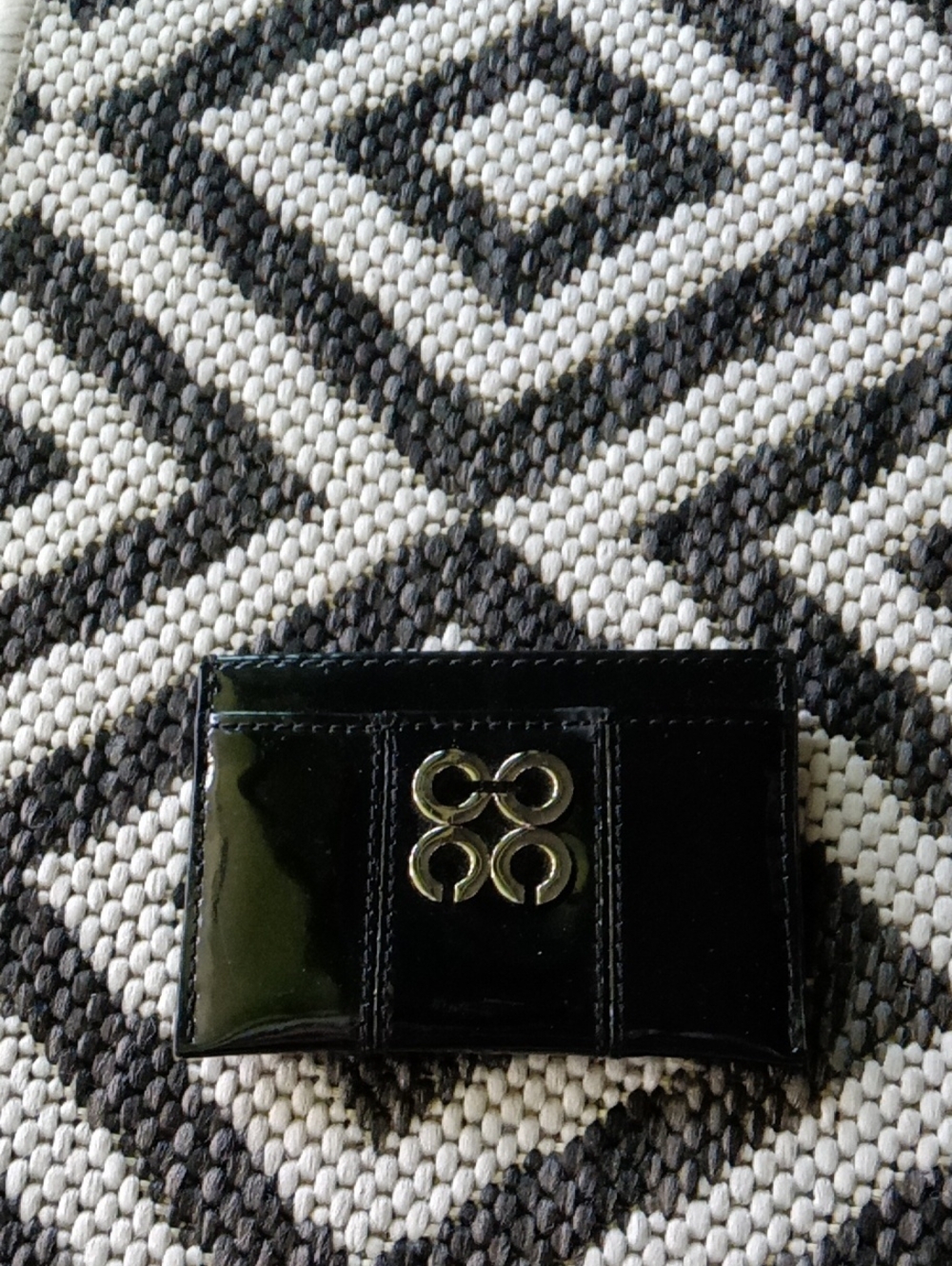 COACH Patent Leather Card Holder with Silver C Accents - Black
